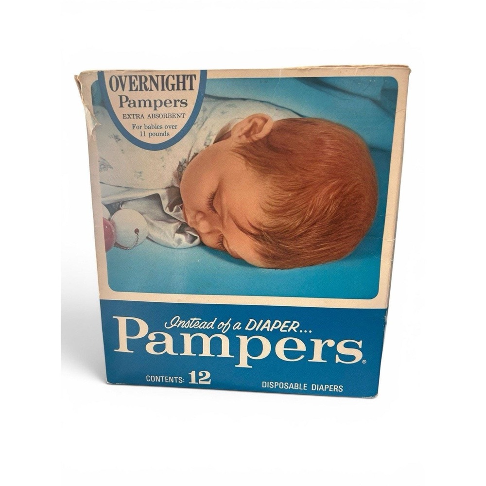 Vintage 1960s Overnight Pampers Disposable Diapers Box 12 Count Box Only